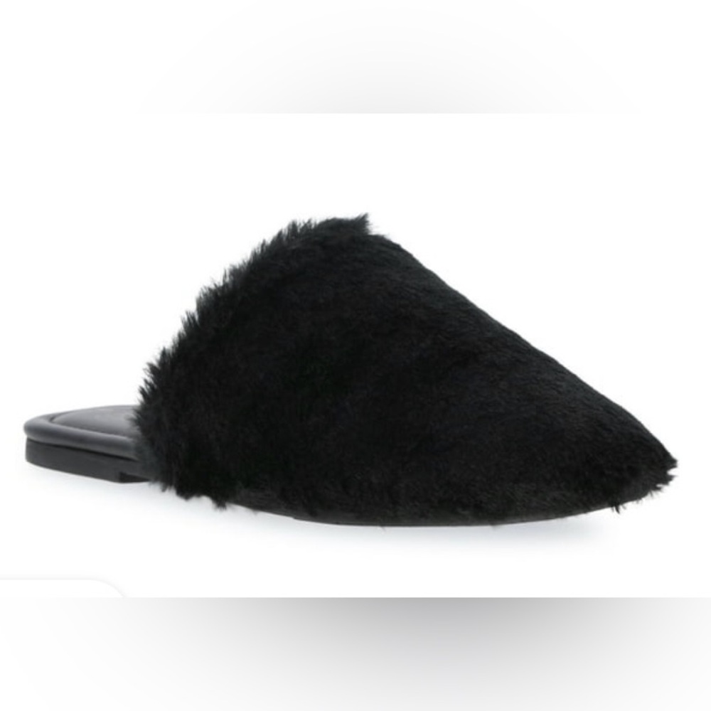 TIME and TRU Womens Black Slippers Size 8 Faux Fur Mules Slip On Comfort New